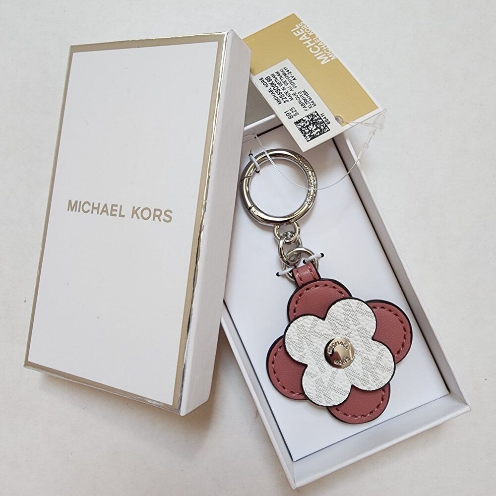 Michael Kors Pink and Cream Key & Card Holder Flower Charm